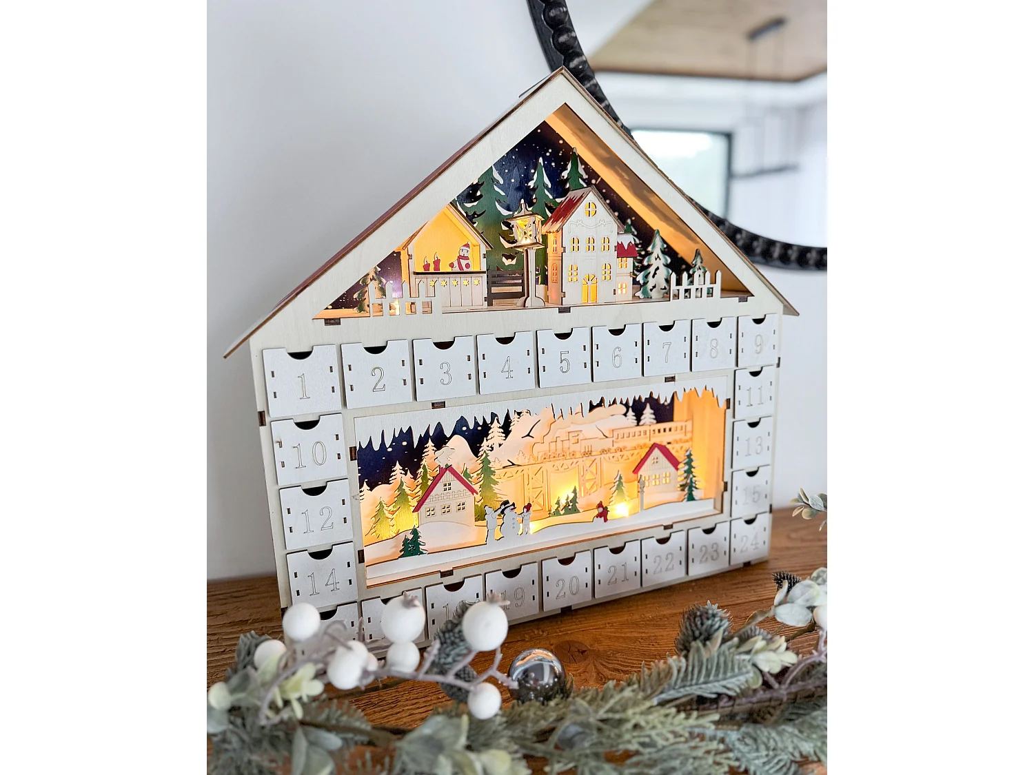 Christmas Decoration LED NISSER Advent Calendar 44 cm Light Brown