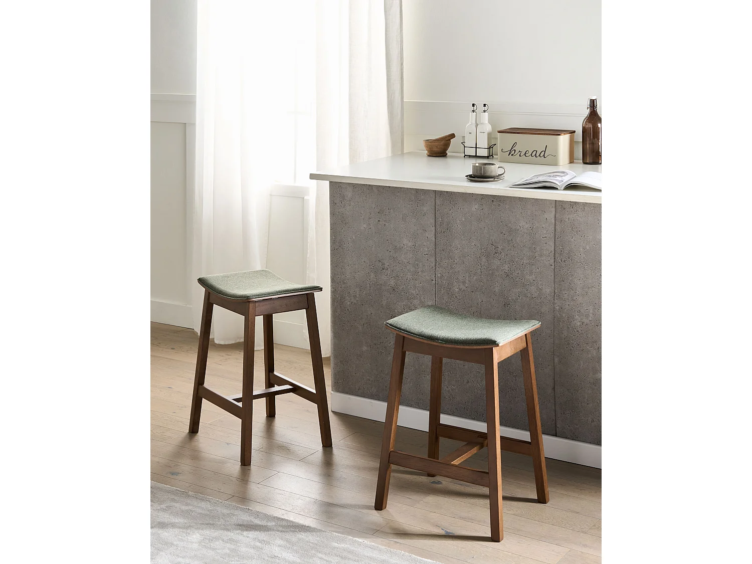 Lot de 2 tabourets de bar DIXON Bois Marron foncé/vert