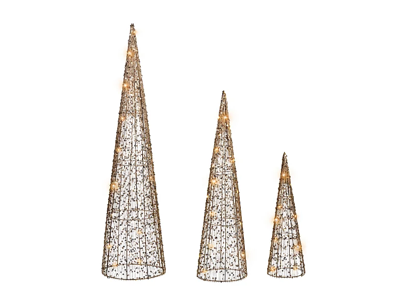 Lot de 3 décorations de Noël LED VEJLESO Arbre de Noël 40/60/80 cm Doré