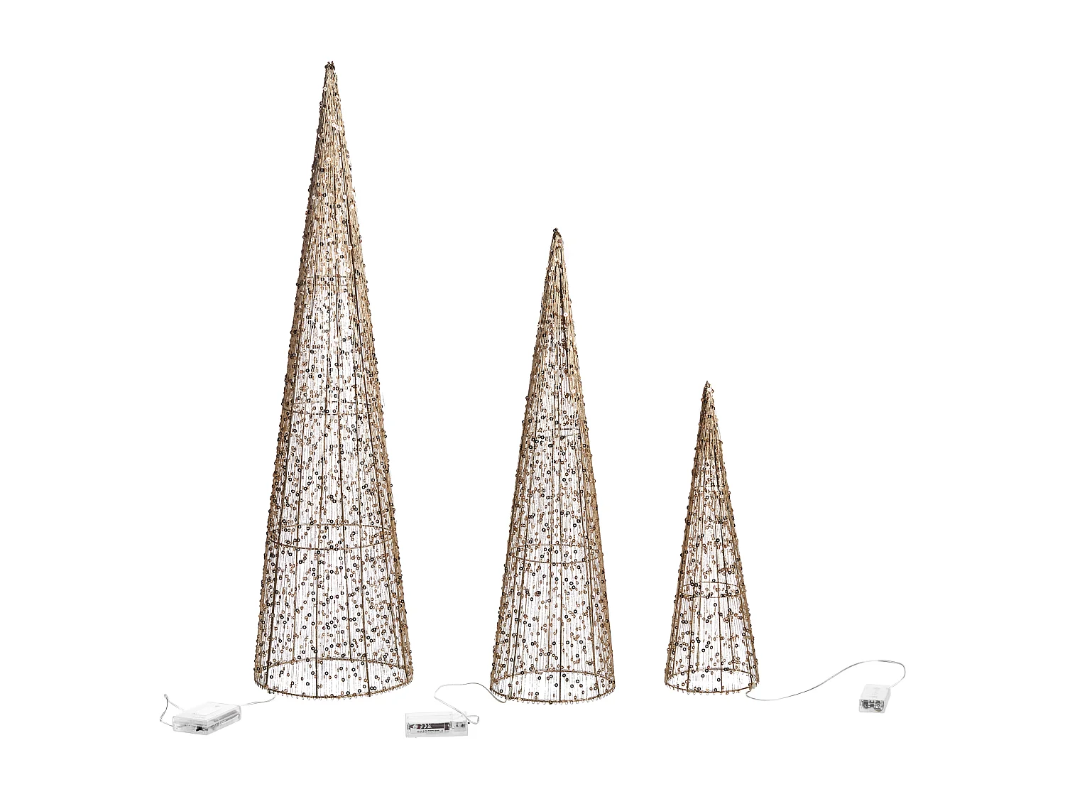 Lot de 3 décorations de Noël LED VEJLESO Arbre de Noël 40/60/80 cm Doré