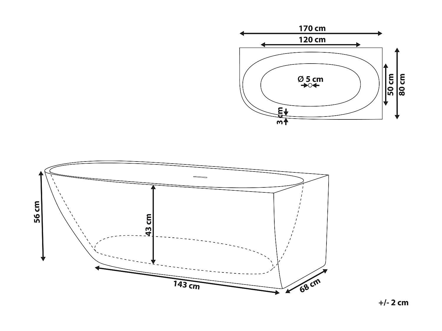 Baignoire d'angle PARNAIBA Côté droite 170 x 80 cm Blanc