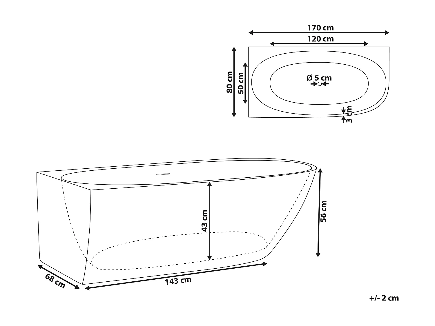 Baignoire d'angle PARNAIBA Côté droit 170 x 80 cm Blanc