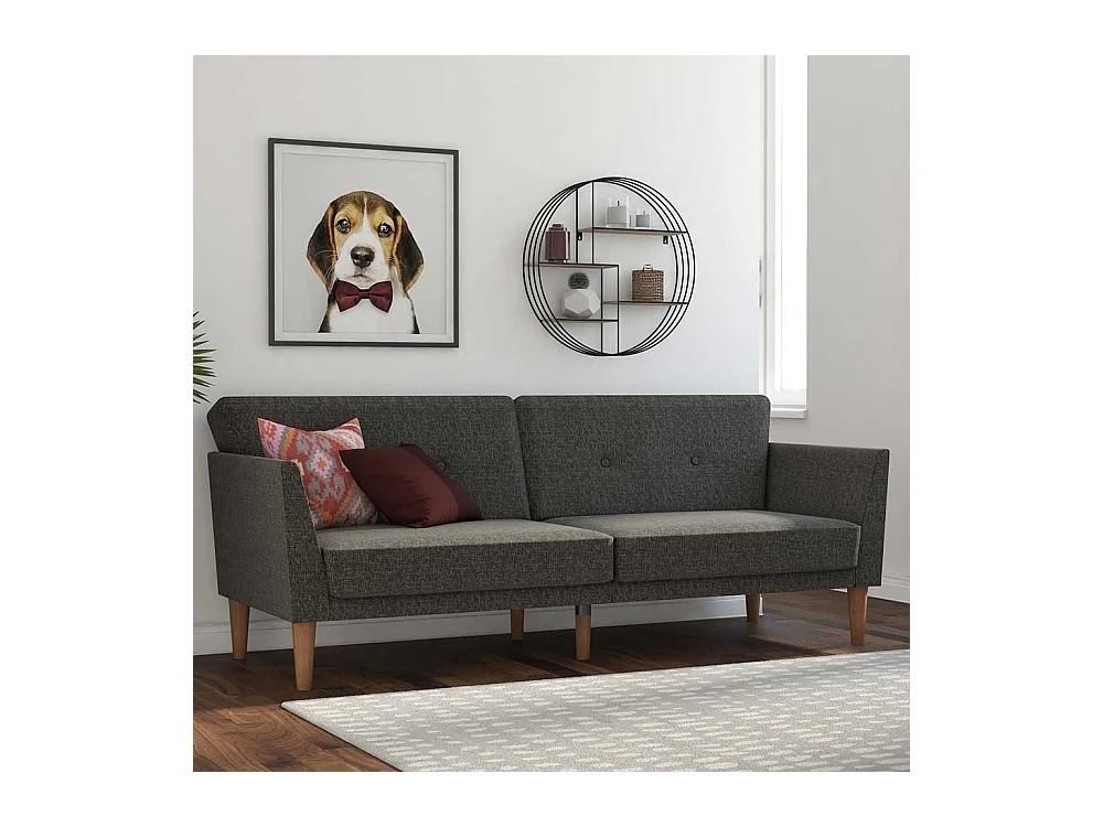 Graues Schlaf Klappsofa mit Vierfußgestell aus Holz 204 cm breit