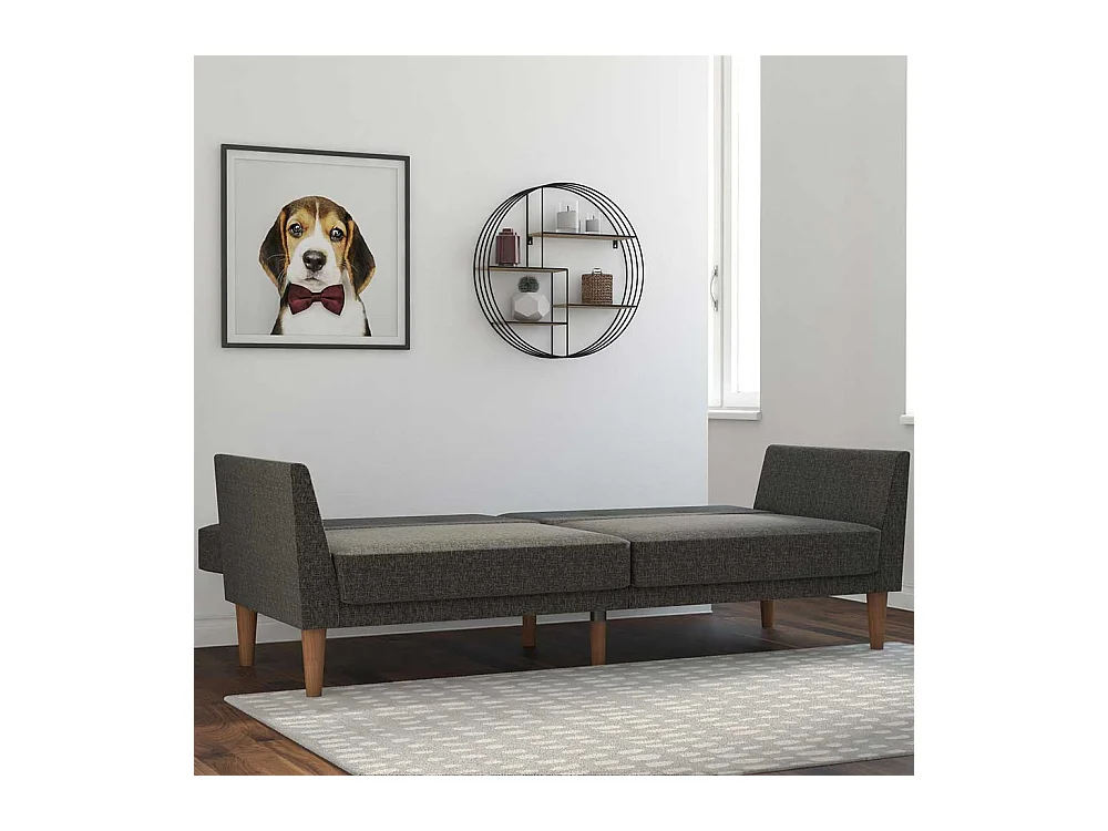 Graues Schlaf Klappsofa mit Vierfußgestell aus Holz 204 cm breit