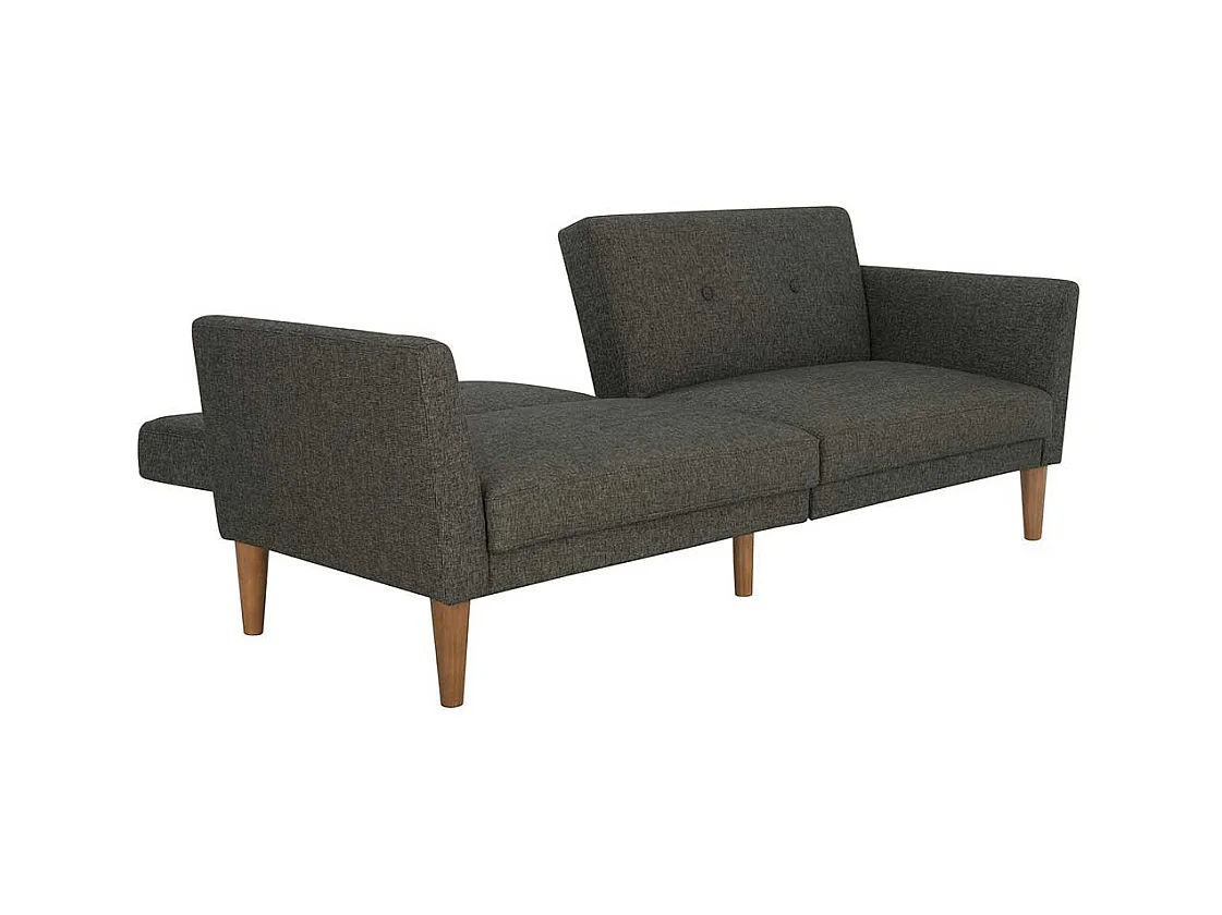 Graues Schlaf Klappsofa mit Vierfußgestell aus Holz 204 cm breit