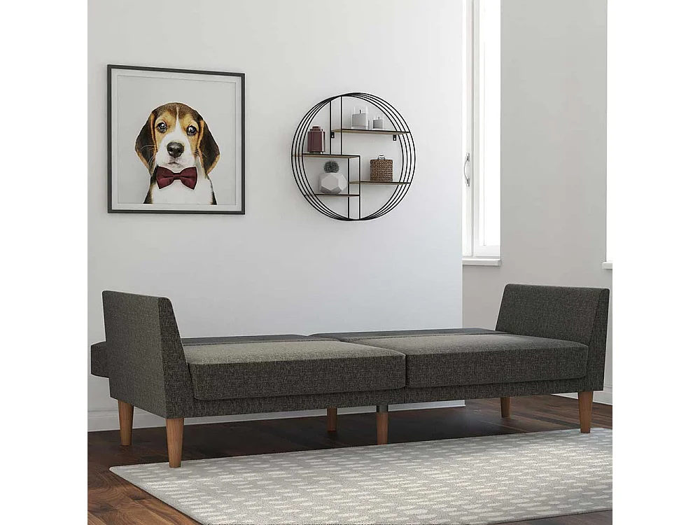 Graues Schlaf Klappsofa mit Vierfußgestell aus Holz 204 cm breit