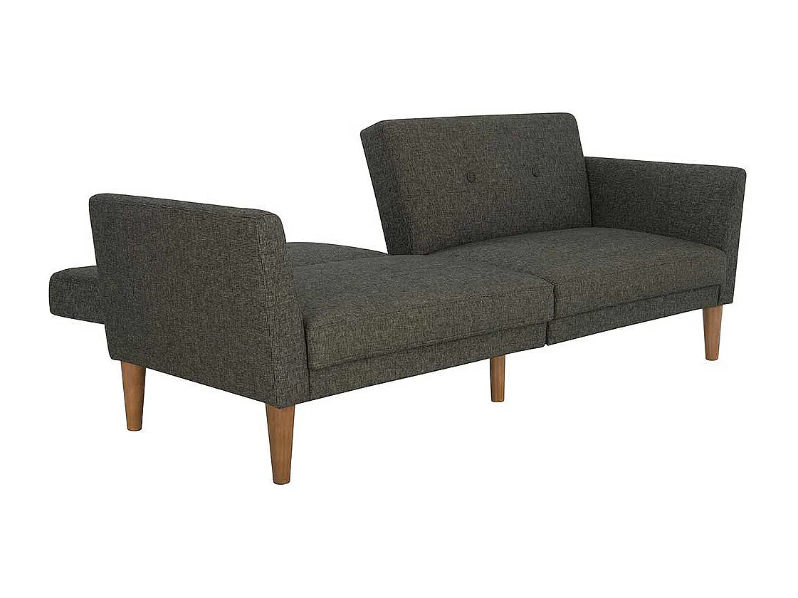 Graues Schlaf Klappsofa mit Vierfußgestell aus Holz 204 cm breit