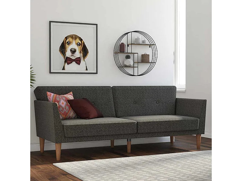 Graues Schlaf Klappsofa mit Vierfußgestell aus Holz 204 cm breit