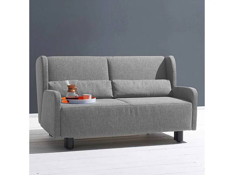 Zweier Sofa in Grau Webstoff Schlaffunktion