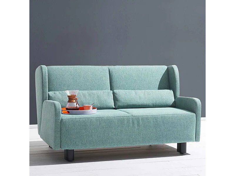 Schlafcouch in Petrol Webstoff modern