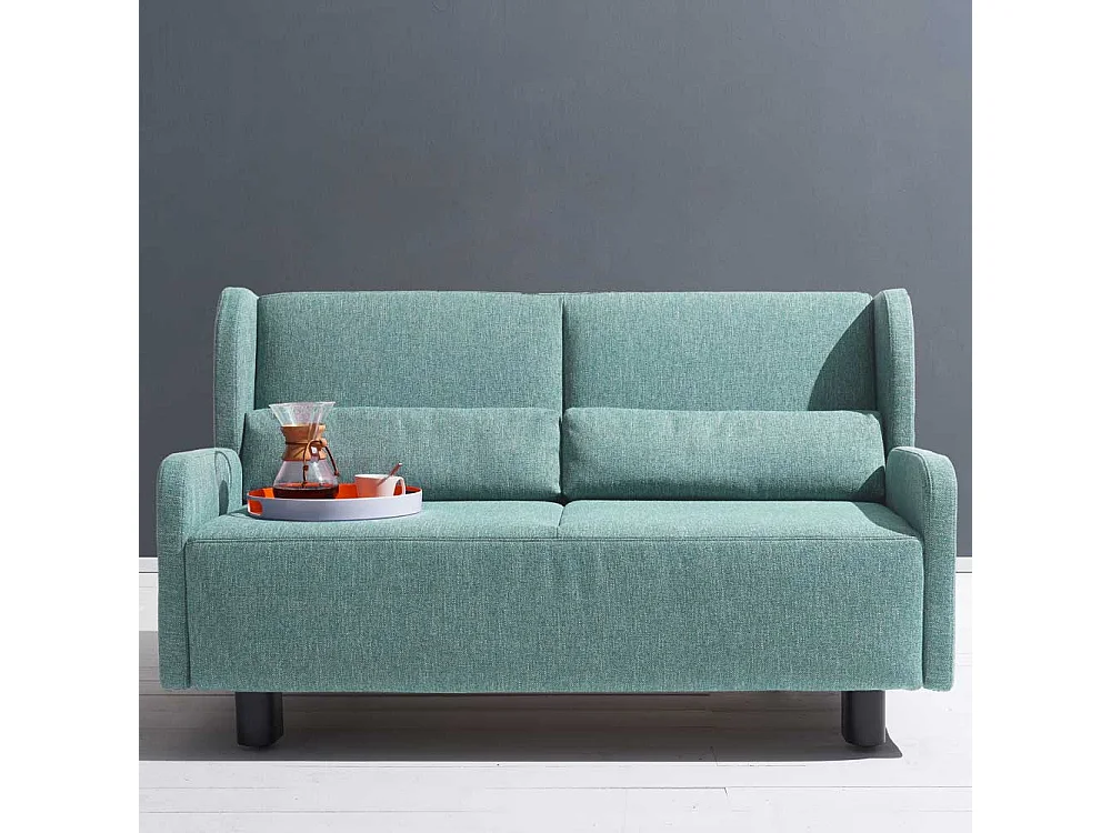 Schlafcouch in Petrol Webstoff modern