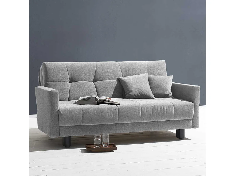 Schlafsofa in Grau Flachgewebe abklappbaren Arnlehnen