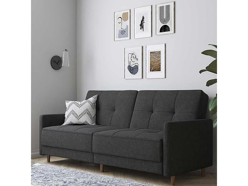 Dreisitzer Schlafsofa in Grau Stoff Rücken Klappmechanik