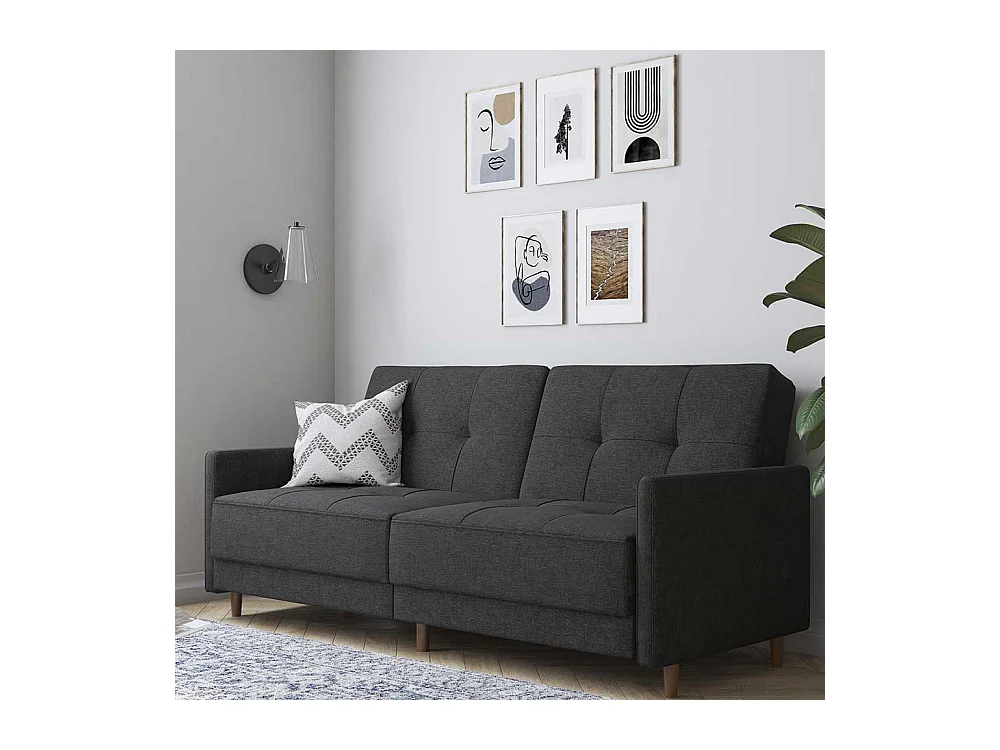 Dreisitzer Schlafsofa in Grau Stoff Rücken Klappmechanik