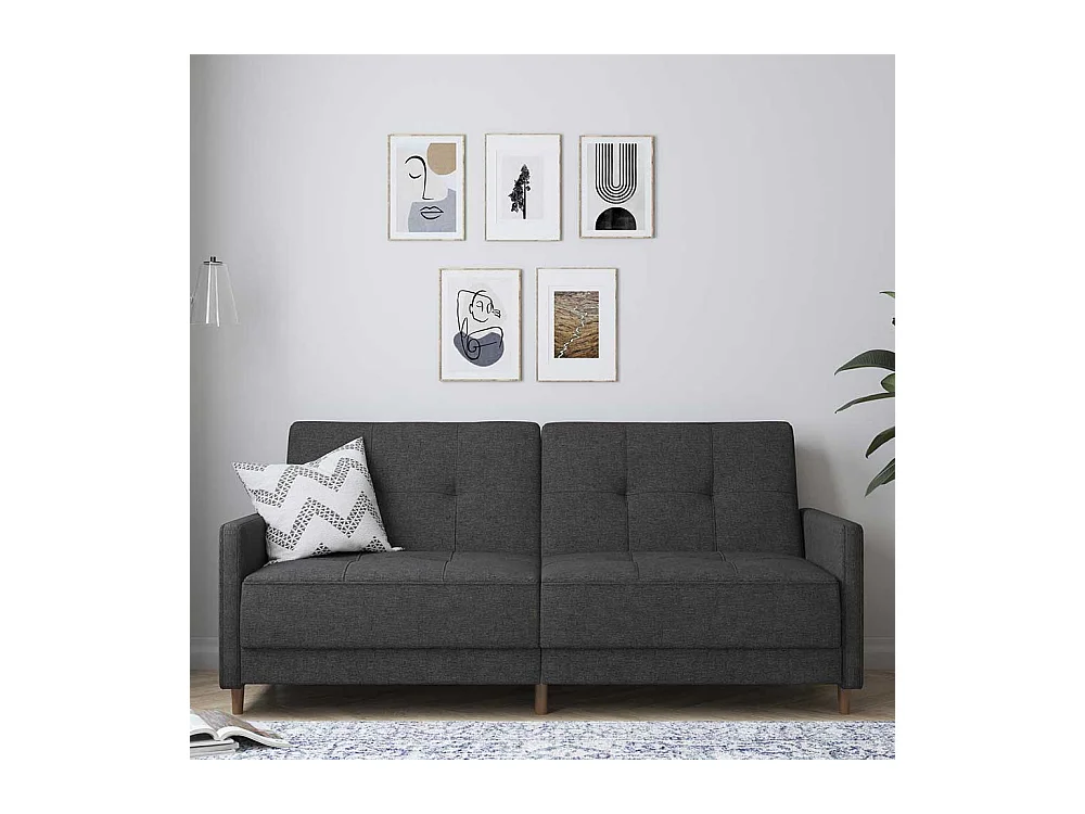 Dreisitzer Schlafsofa in Grau Stoff Rücken Klappmechanik