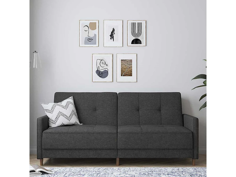 Dreisitzer Schlafsofa in Grau Stoff Rücken Klappmechanik