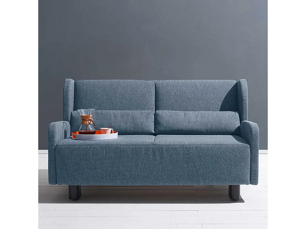 Zweier Sofa in Blau Webstoff Schlaffunktion