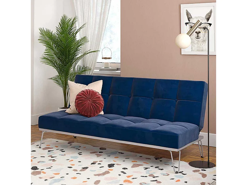 Schlafsofa Blau Metallgestell in modernem Design Bezug aus Samt