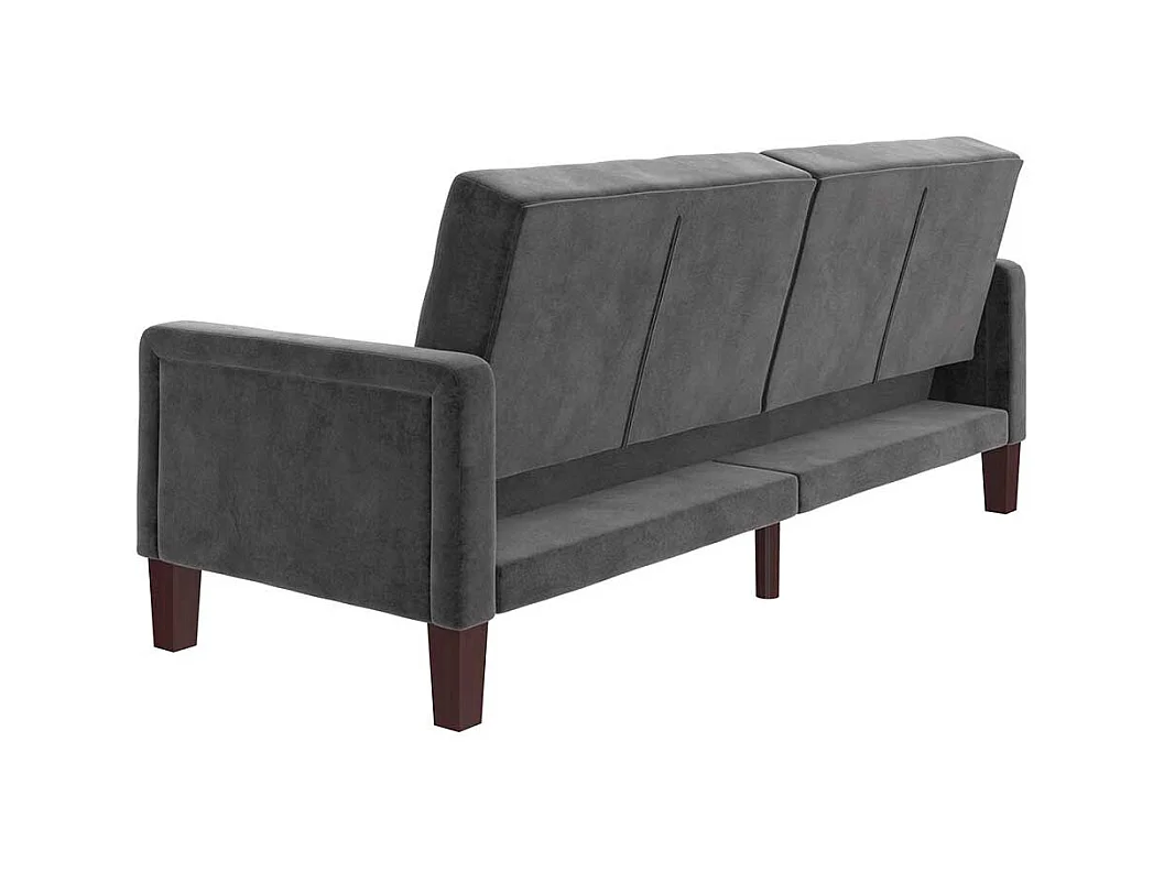 Retro Stil Klappcouch in Grau Samt Fußgestell aus Holz