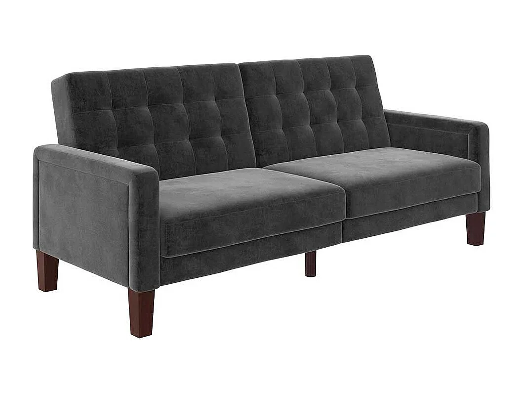 Retro Stil Klappcouch in Grau Samt Fußgestell aus Holz