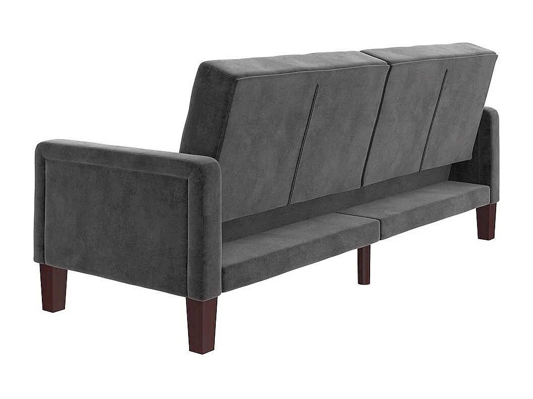 Retro Stil Klappcouch in Grau Samt Fußgestell aus Holz