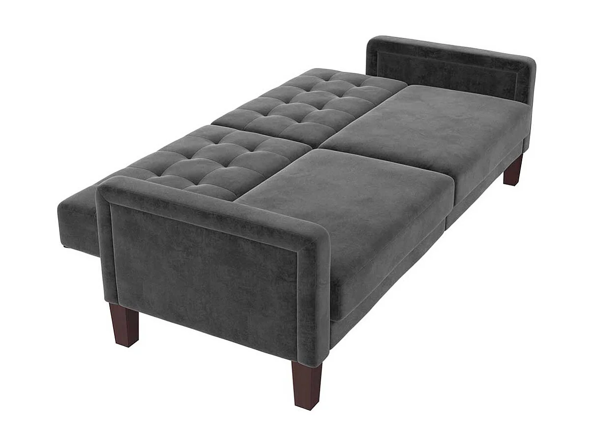 Retro Stil Klappcouch in Grau Samt Fußgestell aus Holz