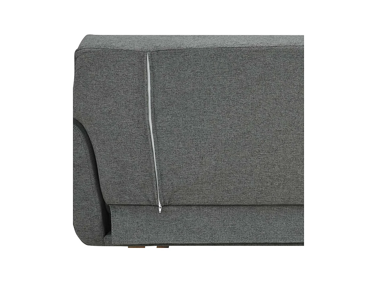 Dreisitzer Sofa in Dunkelgrau und Holz Naturfarben Rücken Klappmechanik