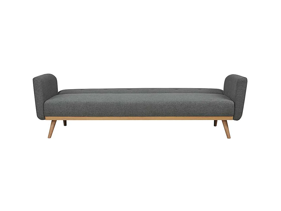 Dreisitzer Sofa in Dunkelgrau und Holz Naturfarben Rücken Klappmechanik