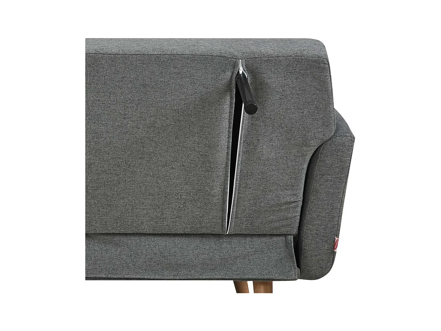 Dreisitzer Sofa in Dunkelgrau und Holz Naturfarben Rücken Klappmechanik