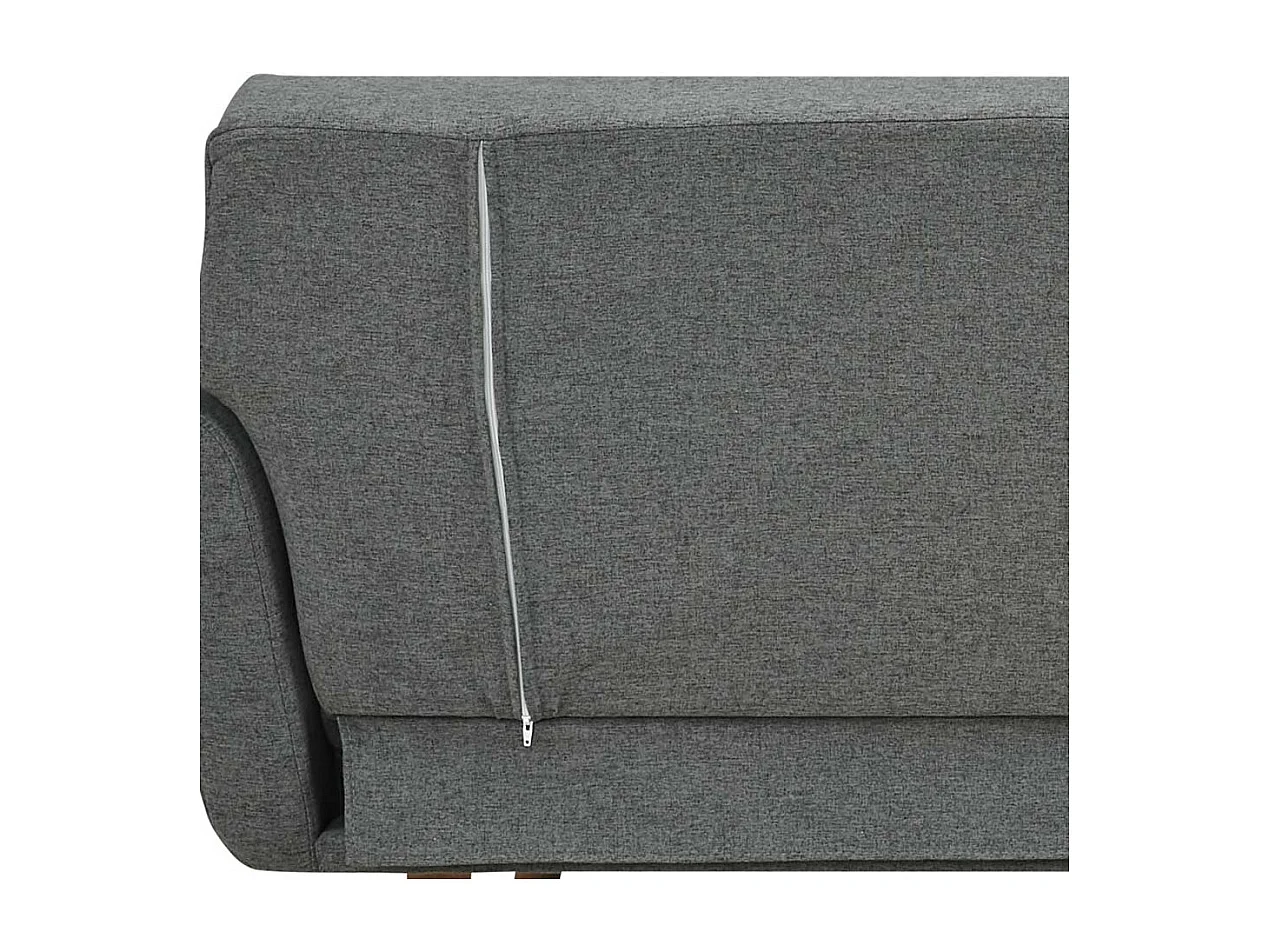 Dreisitzer Sofa in Dunkelgrau und Holz Naturfarben Rücken Klappmechanik