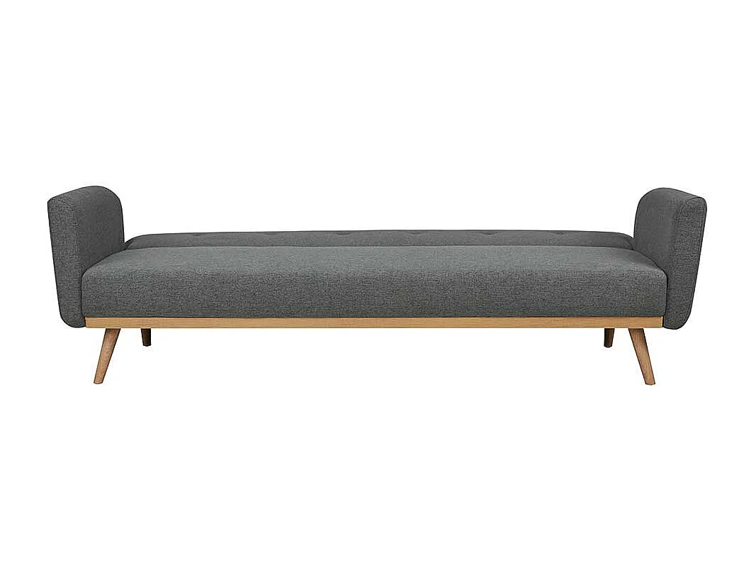 Dreisitzer Sofa in Dunkelgrau und Holz Naturfarben Rücken Klappmechanik