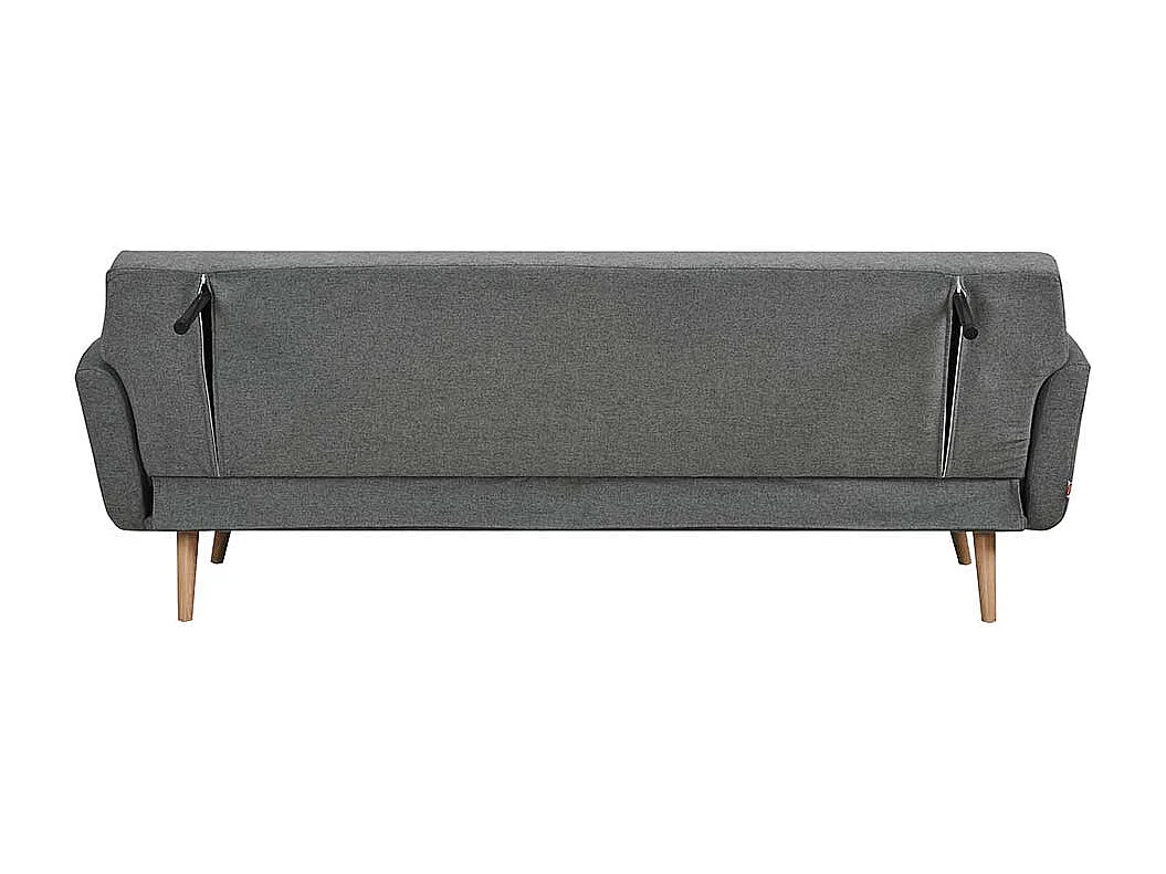 Dreisitzer Sofa in Dunkelgrau und Holz Naturfarben Rücken Klappmechanik