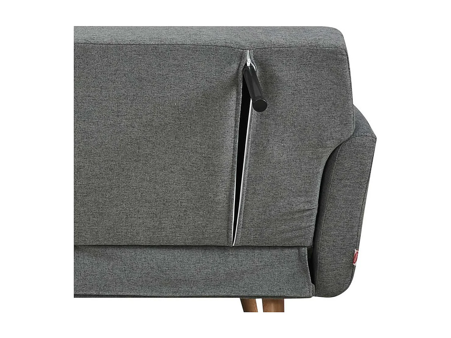 Dreisitzer Sofa in Dunkelgrau und Holz Naturfarben Rücken Klappmechanik