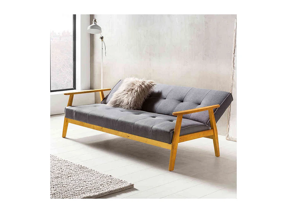 Retro Couch in Dunkelgrau Webstoff Schlaffunktion