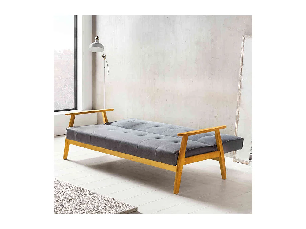 Retro Couch in Dunkelgrau Webstoff Schlaffunktion