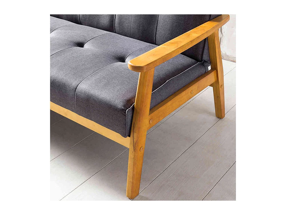 Retro Couch in Dunkelgrau Webstoff Schlaffunktion