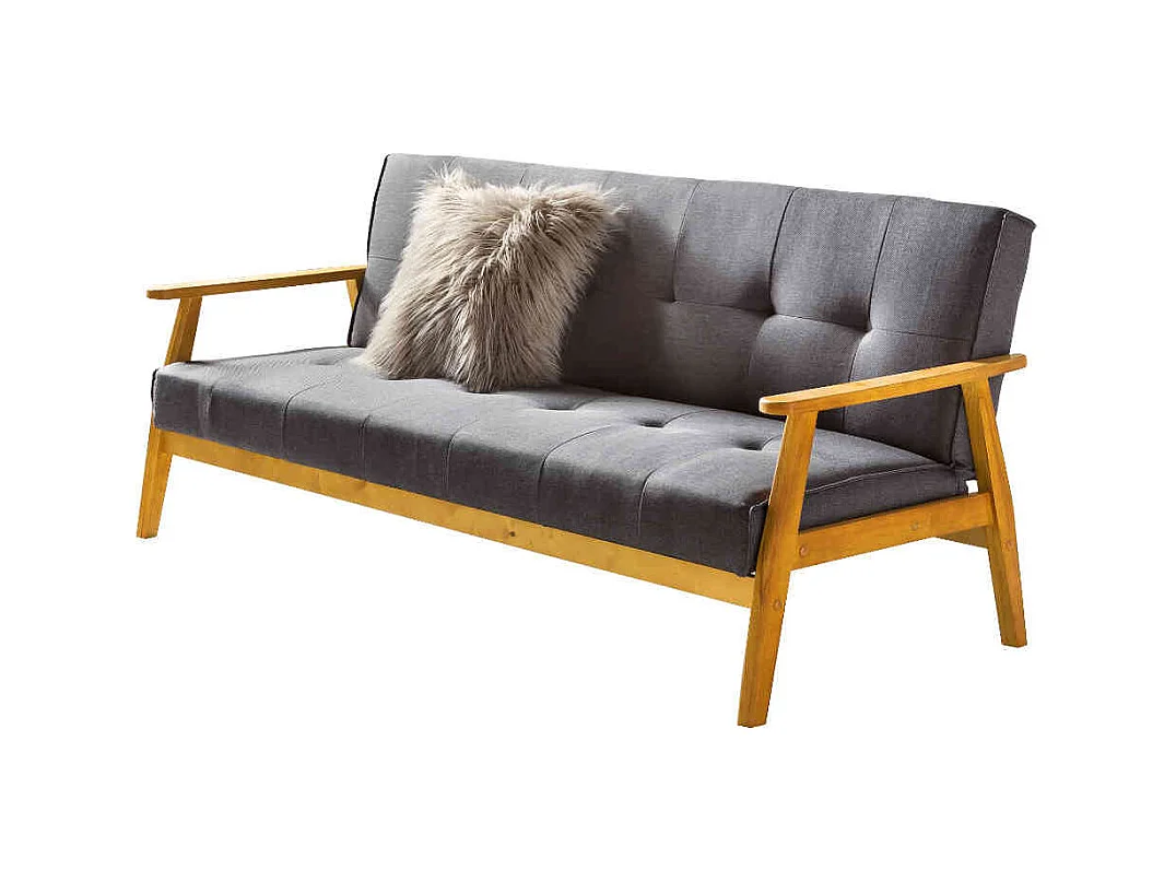 Retro Couch in Dunkelgrau Webstoff Schlaffunktion