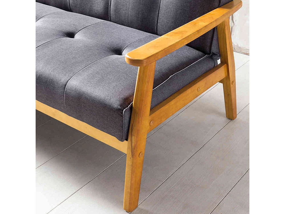 Retro Couch in Dunkelgrau Webstoff Schlaffunktion