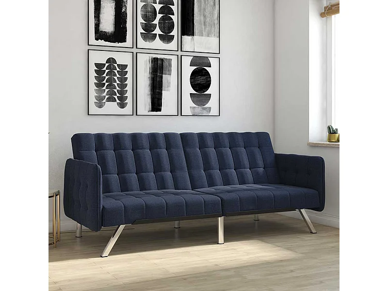 Zweisitzer Schlafsofa Blau aus Webstoff Fußgestell aus Metall