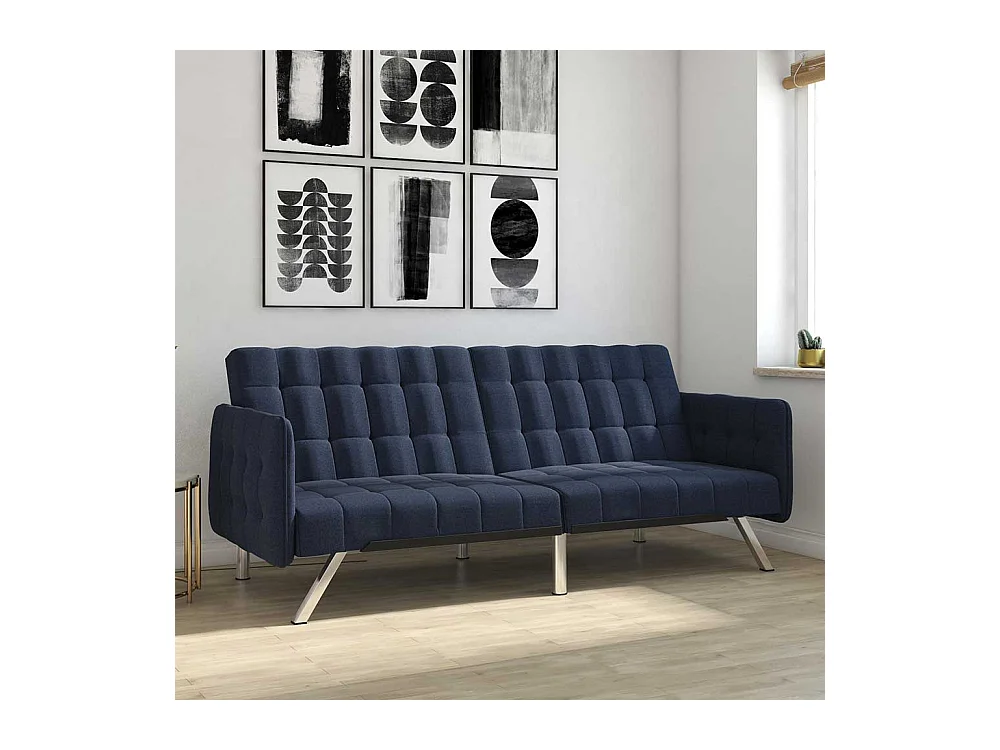 Zweisitzer Schlafsofa Blau aus Webstoff Fußgestell aus Metall