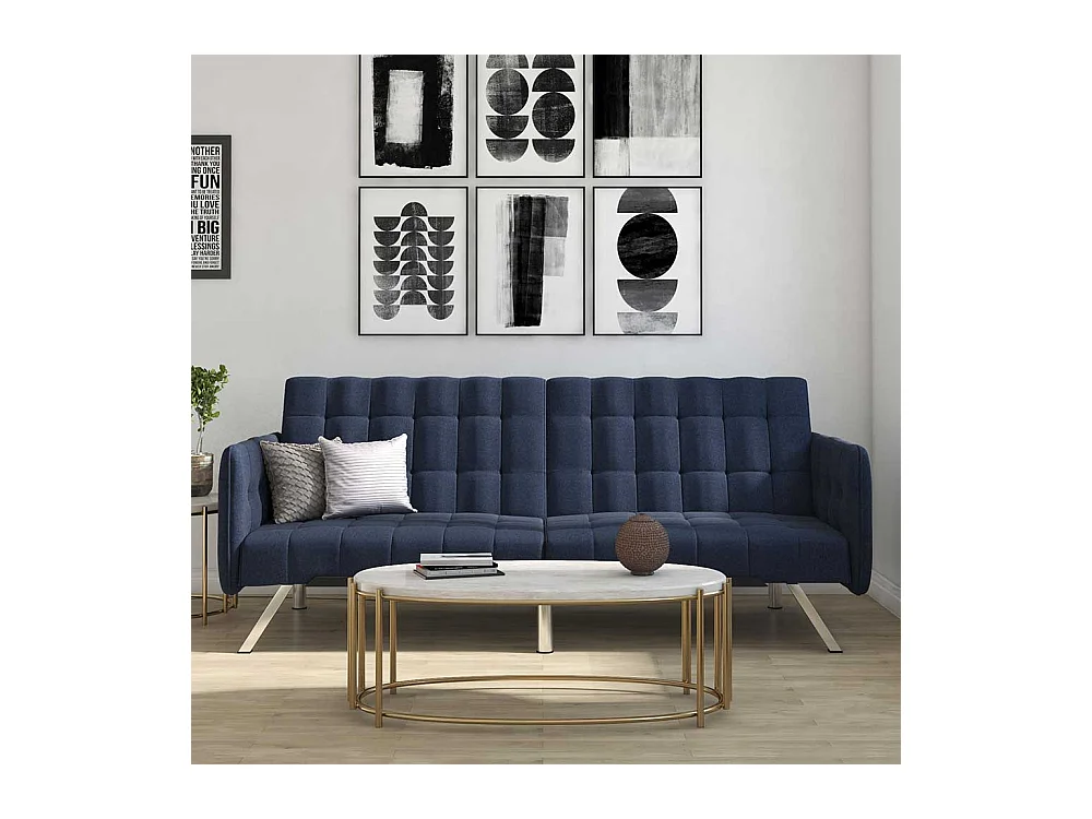 Zweisitzer Schlafsofa Blau aus Webstoff Fußgestell aus Metall