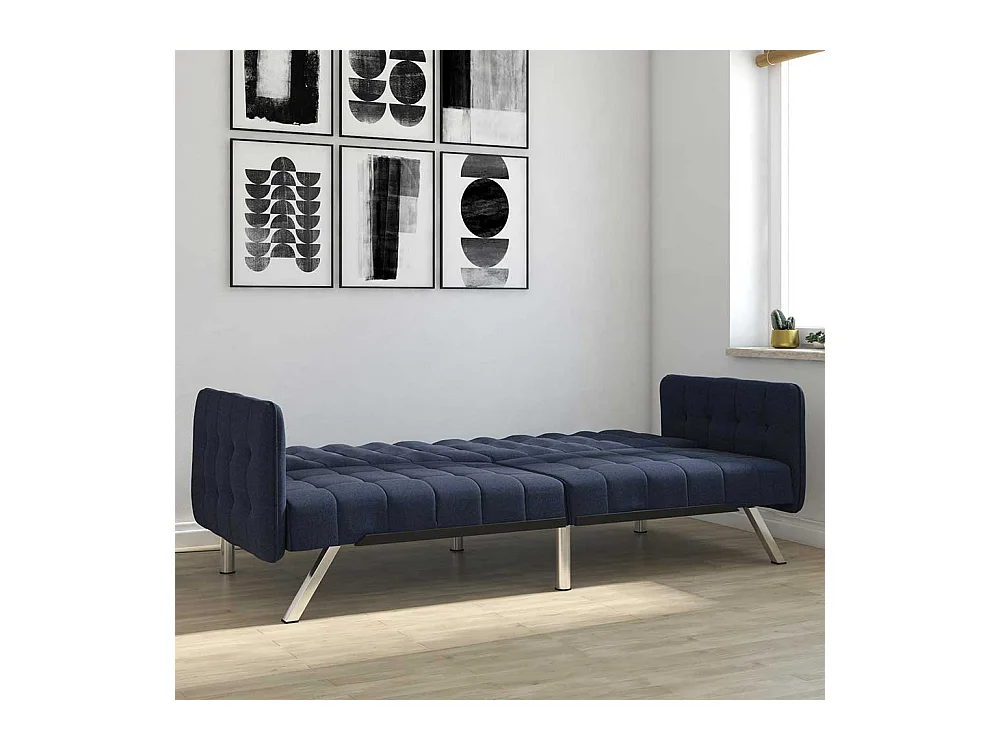 Zweisitzer Schlafsofa Blau aus Webstoff Fußgestell aus Metall