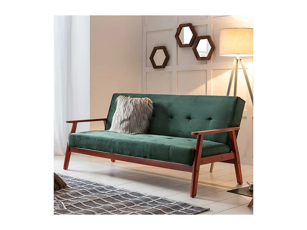 Samt Sofa in Dunkelgrün Schlaffunktion