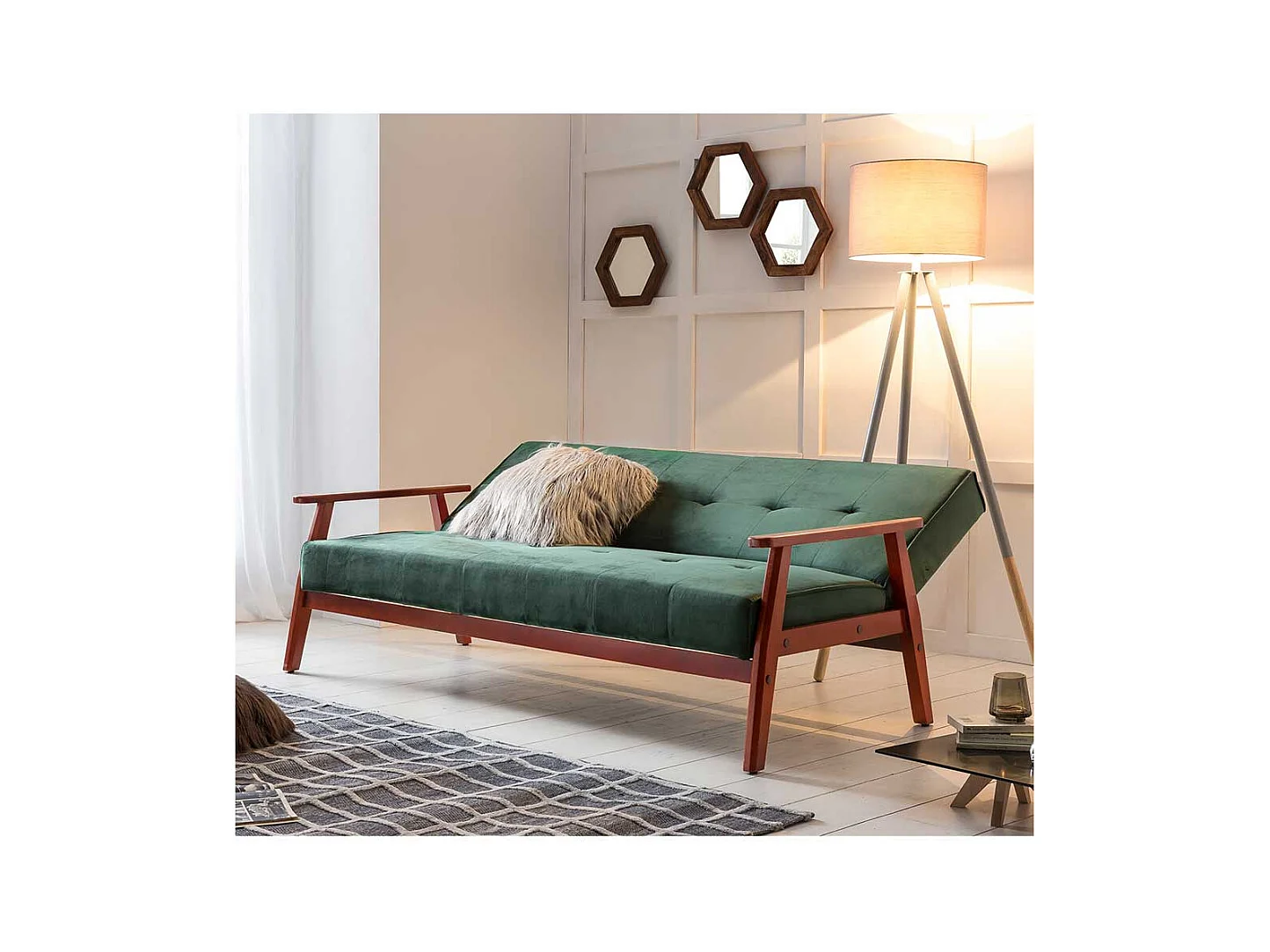 Samt Sofa in Dunkelgrün Schlaffunktion