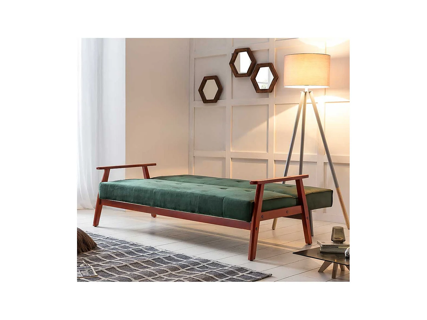 Samt Sofa in Dunkelgrün Schlaffunktion