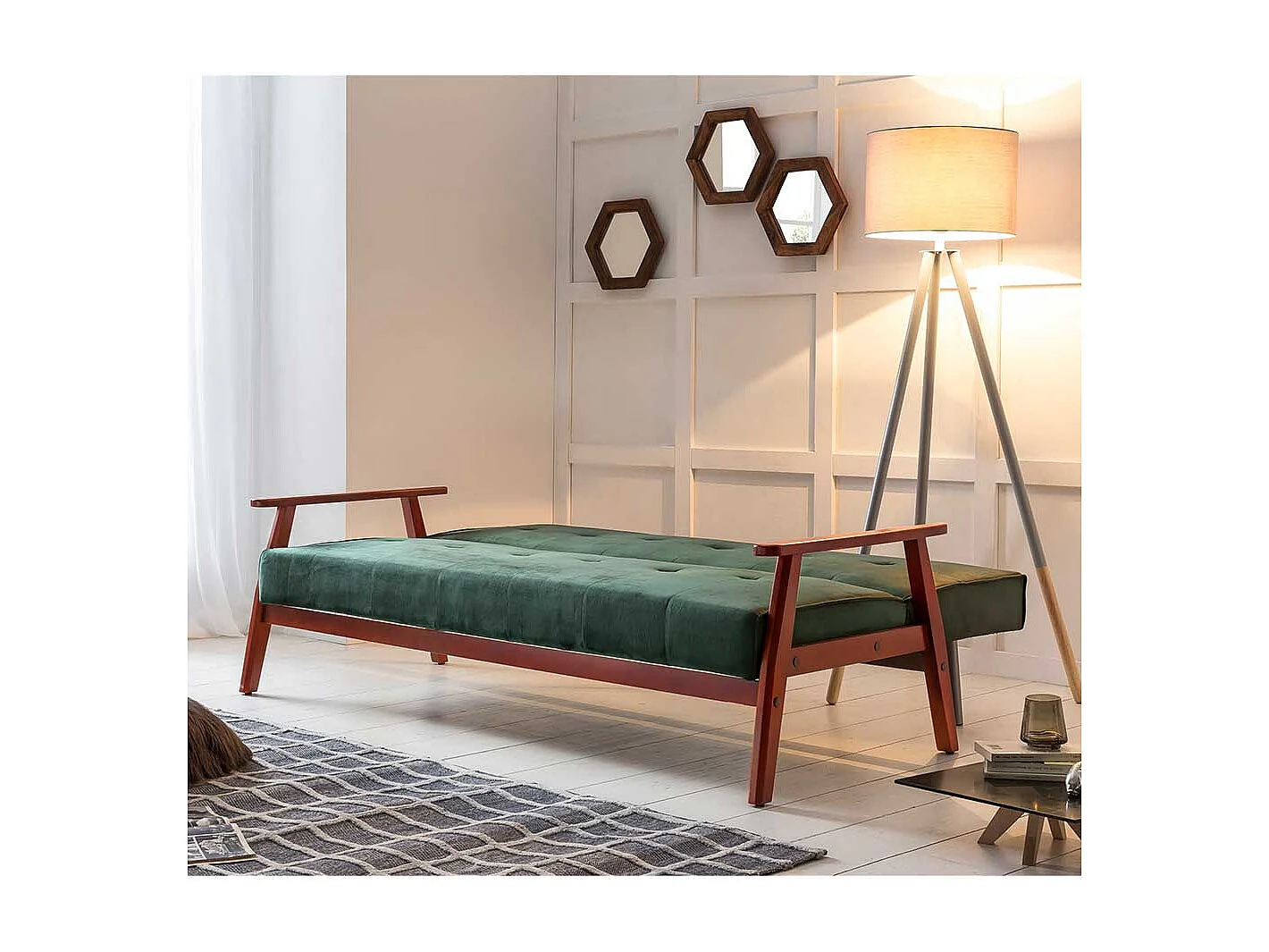 Samt Sofa in Dunkelgrün Schlaffunktion