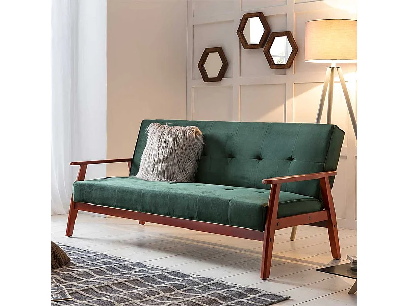 Samt Sofa in Dunkelgrün Schlaffunktion