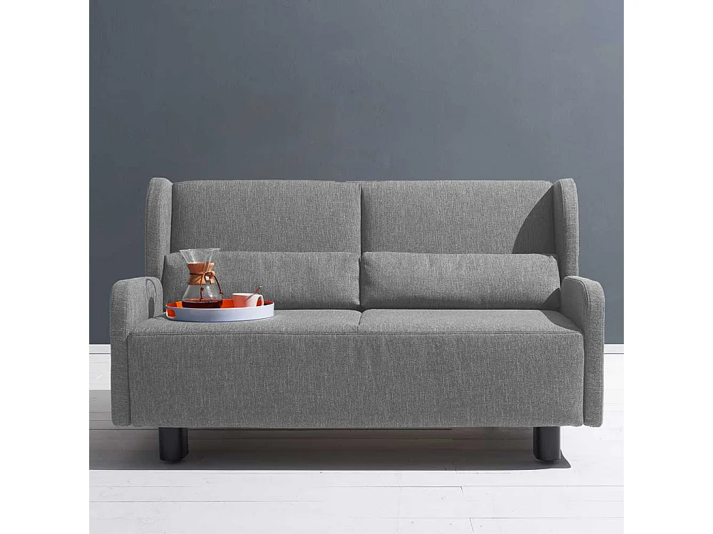 Zweier Sofa in Grau Webstoff Schlaffunktion