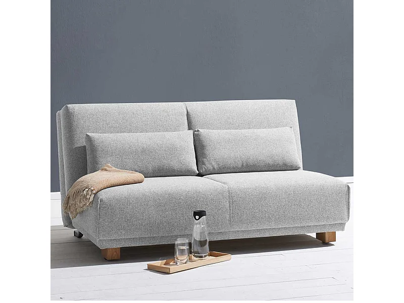 Zweiersofa in Hellgrau Stoff Schlaffunktion