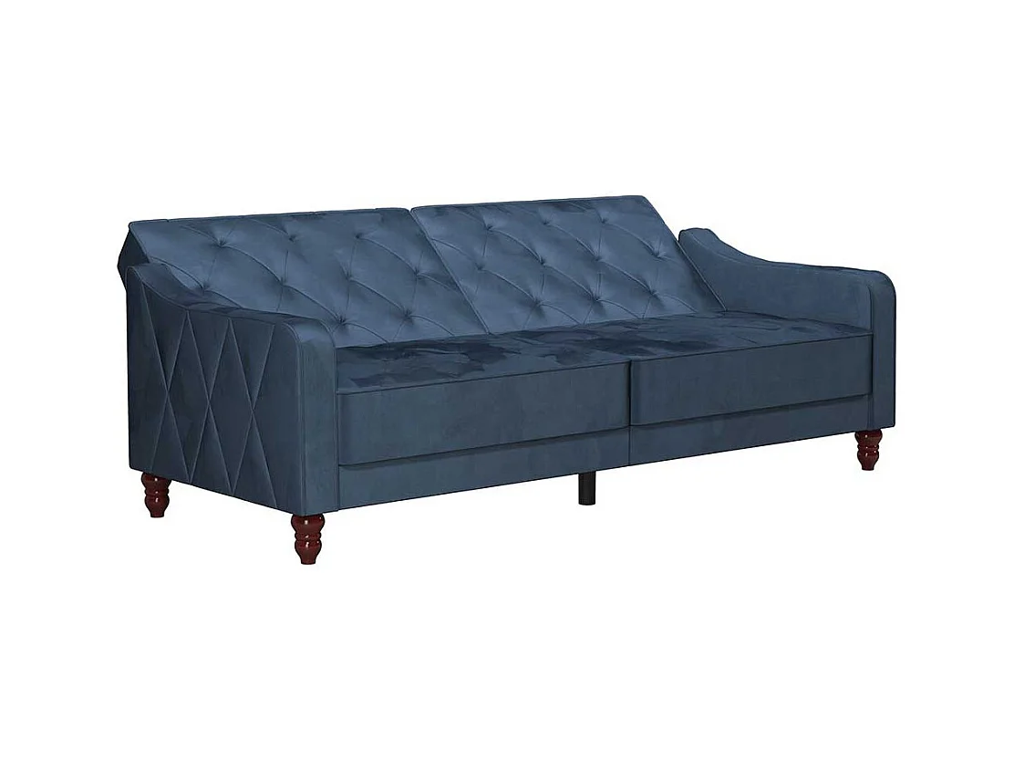 Samtbezug Schlafsofa blau im Retrostil Rücken Klappmechanik